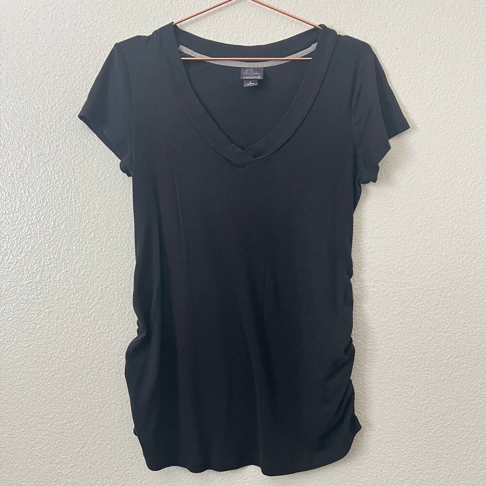 Oh Baby By Motherhood v neck tee t-shirt ruched sides black